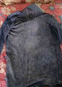 Stylish Washed Denim Shirt with Zippers