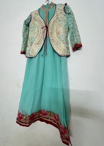 Beautiful Teal Kurta Set with Embellished Jacket