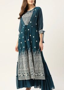 teal green georgette sequins embroidered part wear