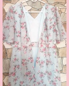 Powder Blue Floral Dress(Weekend sale)