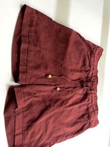 Maroon Linen Blend Drawstring Shorts