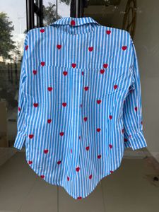 Blue Striped Heart Print Shirt