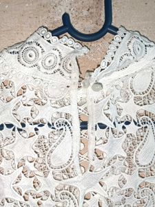 Elegant White Lace Mock Neck Shrug Top