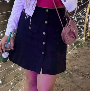 Black Button-Front Mini Skirt