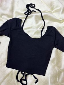 Black Corset Lace-Up Crop Top