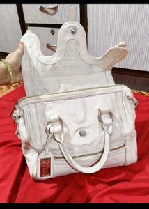White Leather Satchel Handbag