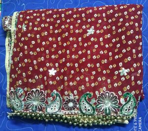 Georgette Embroidered Saree With Attached Running