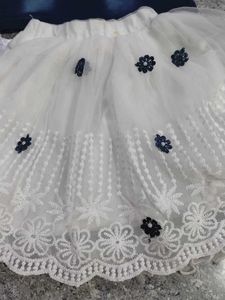 Girls Denim Top &amp; White Skirt Set