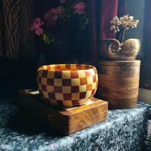 Wooden handmade chessboard pattern Bowl