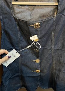 Denim Square Neck Sleeveless Top