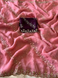 Elegant Pink Embroidered Saree