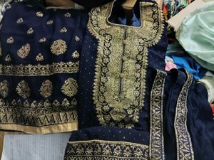 Navy Blue Embellished Sharara Suit