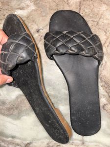 Stylish Black Woven Slide Sandals