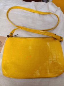 Bright Yellow Croc-Embossed Shoulder Bag