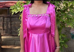 Stunning Fuchsia Satin Dress with Bows