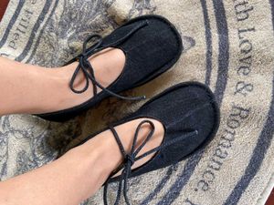 Denim Flats with Tie-Up Detail