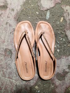 Stylish Beige Flip Flops with Chain Detail