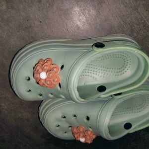 Pale Green Platform Clogs with Flower Charms