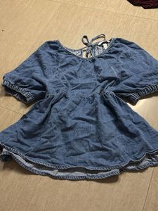 Denim Peplum Top with Tie Back
