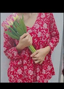 Floral Print Red Top
