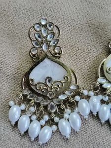 Elegant White Pearl &amp; Stone Earrings