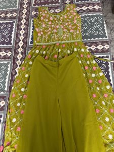 Embroidered Olive Green Ethnic Gown
