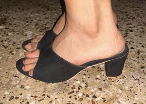 Black Suede Block Heel Mules
