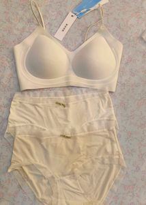 Comfortable Creamy colour Bra & Panty Set of 3.