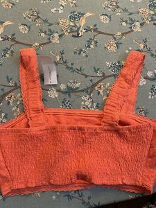 Coral Crochet Square Neck Crop Top