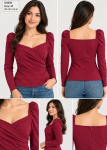 Shein Maroon Puff Sleeve Top