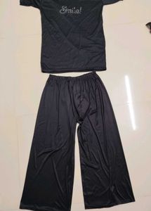 Women's Black Satin Nightdress Set