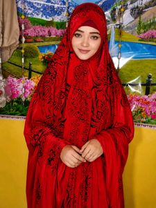 Red Floral Print Abaya Full Length