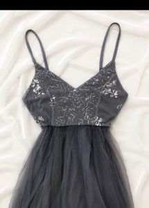 Elegant Grey Tulle Maxi Dress