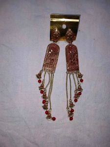 Elegant Red & Gold Dangle Earrings
