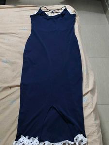 Navy Blue Lace Trimmed Dress