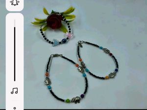 Set Of 2 Elephant Charm Beaded Anklet
