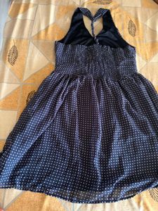 Beach wear, Navy Blue Polka Dot Halter Dress