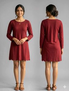Maroon Scalloped Hem Dress