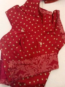 Red Ethnic Blouse with Bandhani Print
