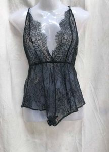 421312. Sheer Black Lace Bodysuit
