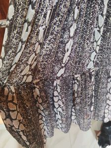 Sheer Snake Print Smocked Midi Dress
