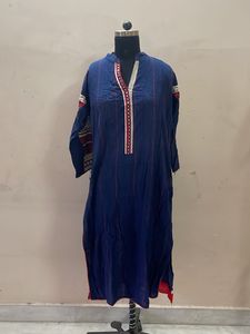 Blue Kurta with Red Accents