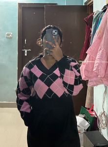 Pink Argyle Sweater