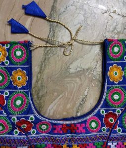 Embroidered Blue Choli with Mirror Work