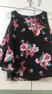 Chic Black Floral Cold Shoulder Blouse