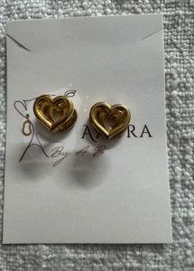 Gold Heart Stud Earrings with Crystals