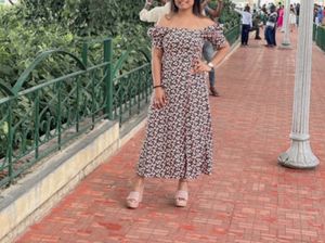 Floral Print Puff Sleeve Midi Dress