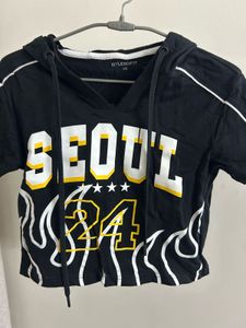 Black Cropped Hoodie Top