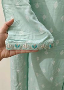 Pantaloons Light Blue Embroidered Kurti - Size M