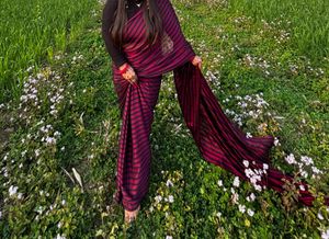 Striped wine Saree